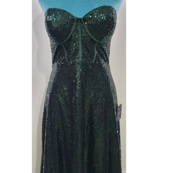 Lulus Dress Womens Medium Strapless Green Sequin Mid Dress Party Fun Dress NWT - Picture 1 of 5